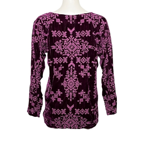 Johnny Was Boatneck Embroidered Velvet Rayon Silk-Blend Purple Tunic Top Size S - Picture 4 of 9